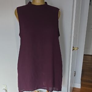 Sleeveless Mock Neck Shift Dress in Deep Plum